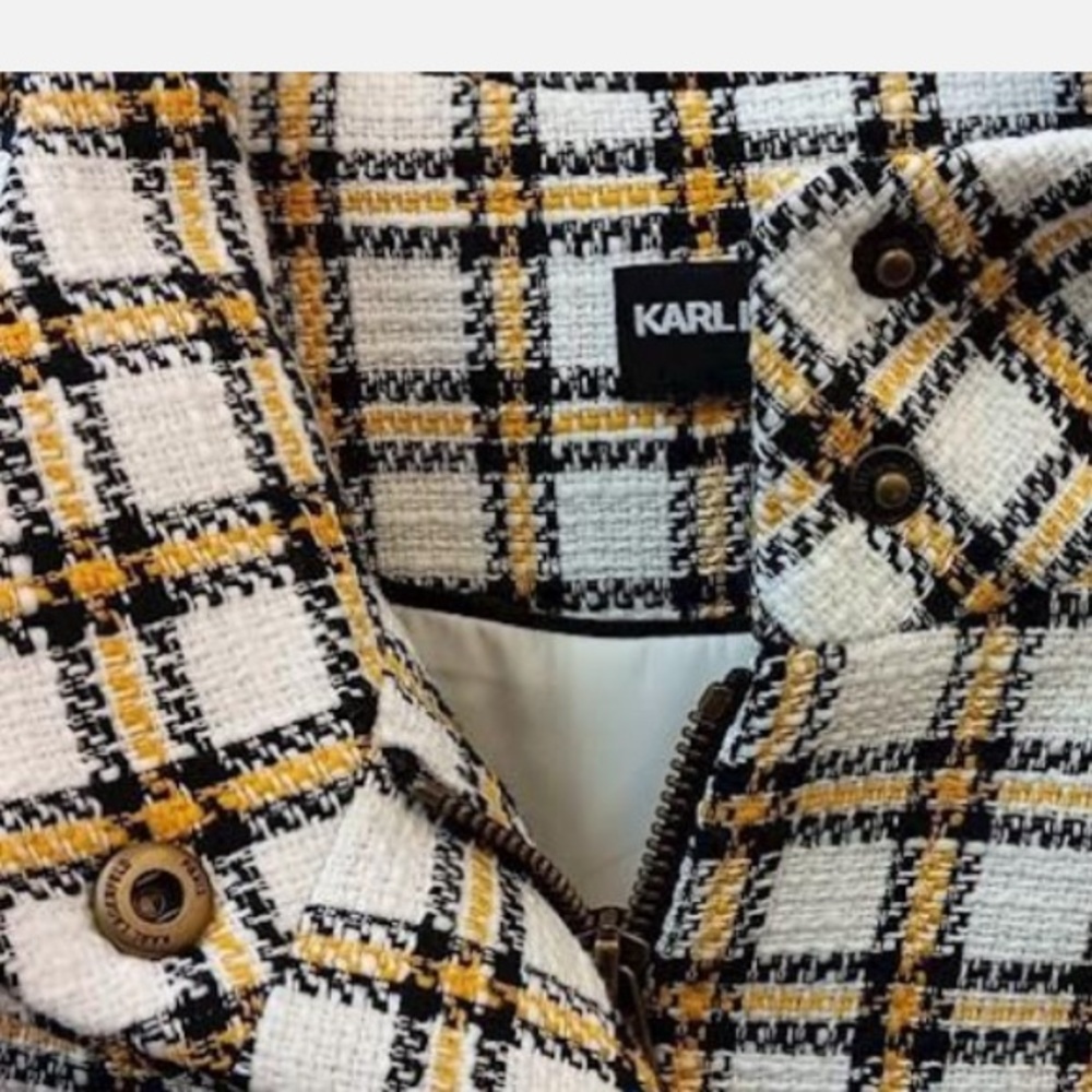 Karl Lagerfeld Paris Long Sleeve Plaid Tweed Jacket